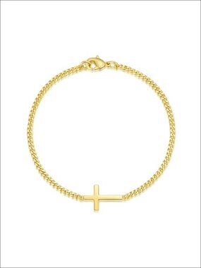 14K Gold Plated Cuban Link Cross Charm Bracelet for Women